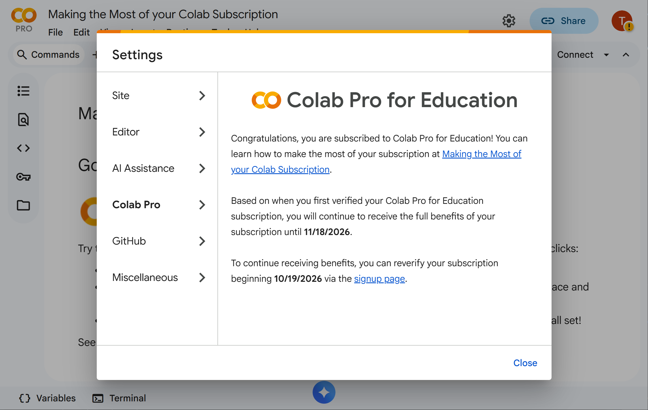 Google Colab PRO EDU Features